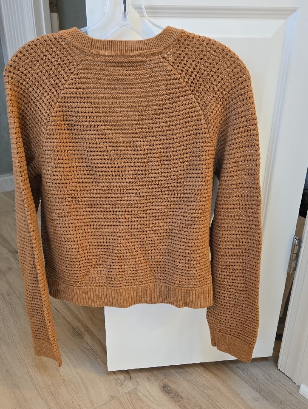 LOFT Camel Open-Weave Button Cardigan - Picture 3 of 8